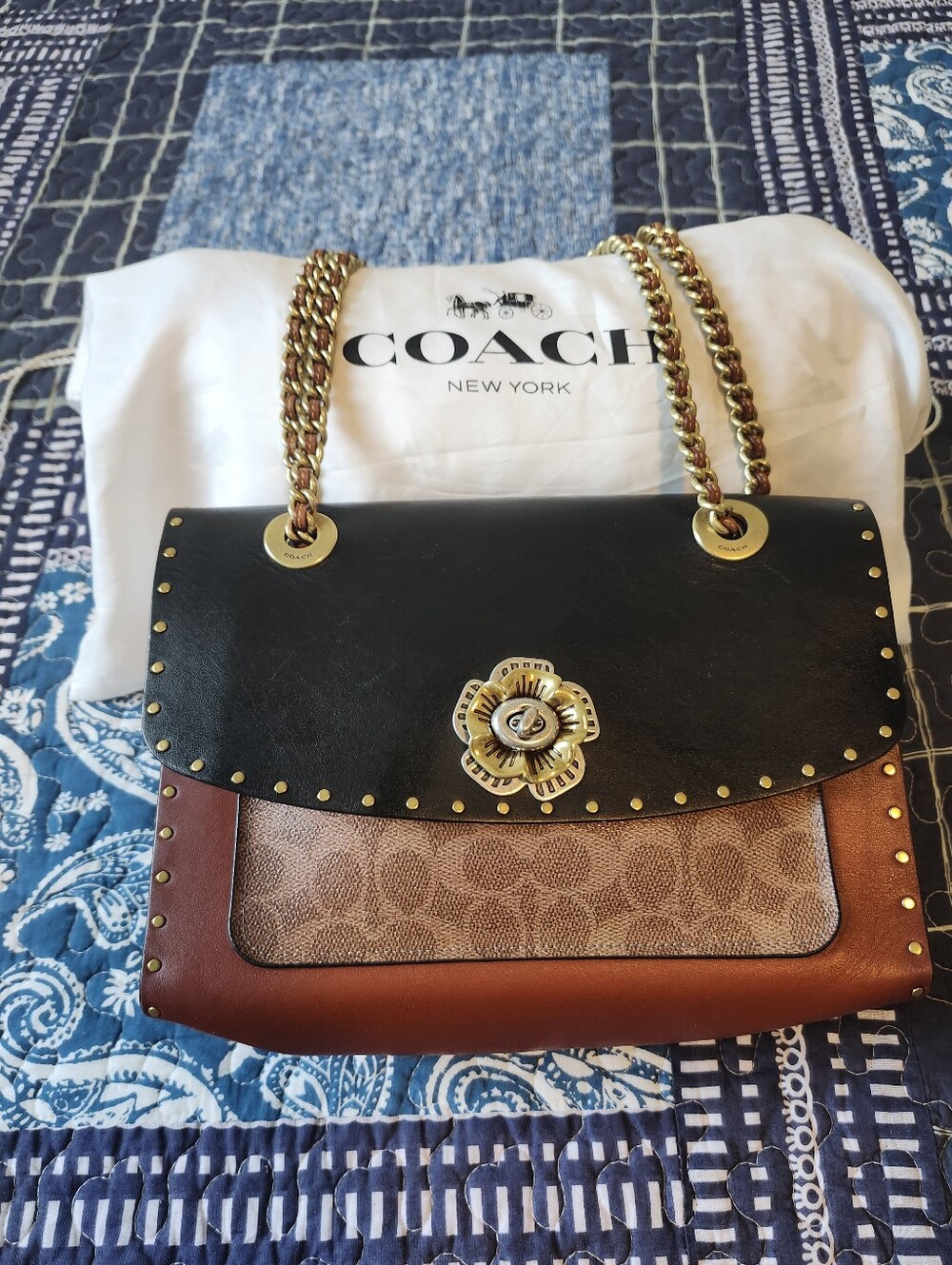 COACH Women's Signature Leather Chain Shoulder Bag - Black/Brown/Tan